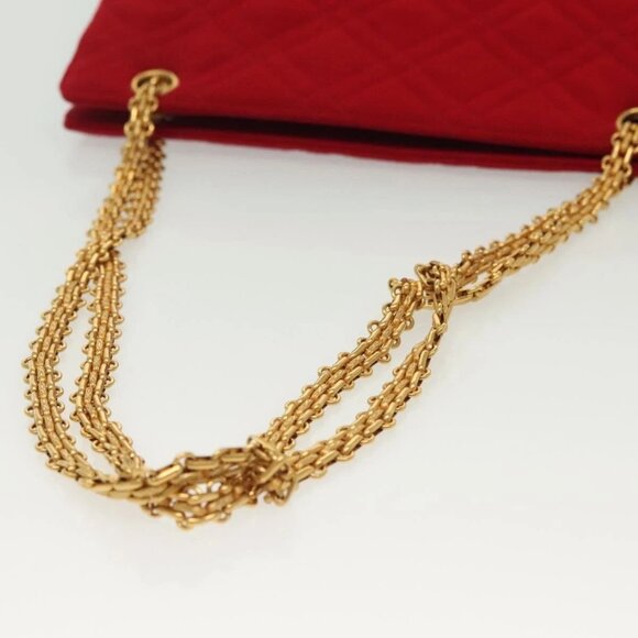 CHANEL Chain Shoulder Bag Cotton Vintage Red Gold CC Auth - Picture 6 of 15